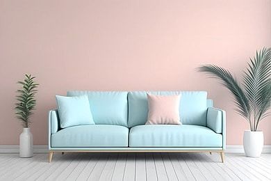 Soothing Blue Sofa Featured In Modern Pastel Wall Mockup Background, Interior, Sofa, Mockup Background Image And Wallpaper for Free Download